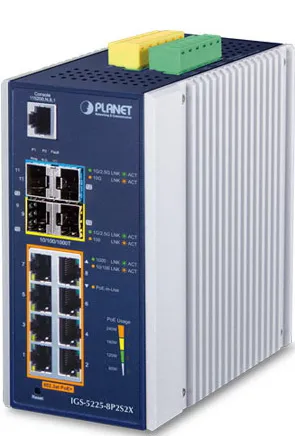 коммутатор/ PLANET IP30 Industrial L2+/L4 8-Port 1000T 802.3at PoE+ 2-port 100/1000X SFP + 2-port 10G SFP+ Full Managed Switch (-40 to 75 C, dual redundant power input on 48~56VDC terminal block, DIDO)