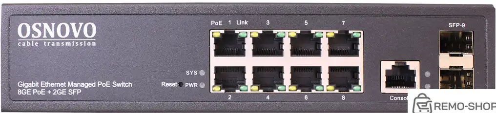 Коммутатор/ OSNOVO Гигабитный L2 PoE коммутатор на 10 портов, 8 *10/100/1000 Base-T PoE, 2*SFP 1000 Base-T, PoE на порт до 30W, суммарно до 150W фото 3