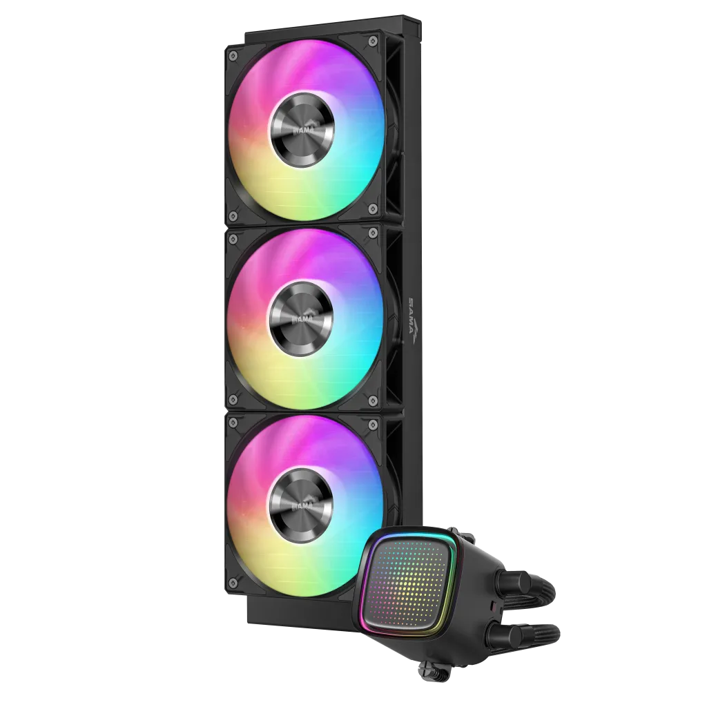 Водяное охлаждение для процессора/ Water Cooling System SAMA L50 360BK (320W, 360mm, Black, ARGB/ Fans: 3x120mm, 72.3CFM, 28dBA, 2200RPM/ Pump height 65mm, 30dBA, 3000RPM, Rad thickness 27mm/ S: 1851, 1700, 1200, 115X, AM5, AM4) фото 3