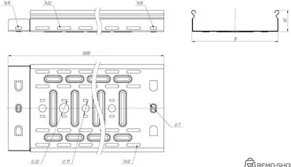 Перфорированный кабельный лоток EKF 100x50 мм L3000 сталь 0.55 фото 3