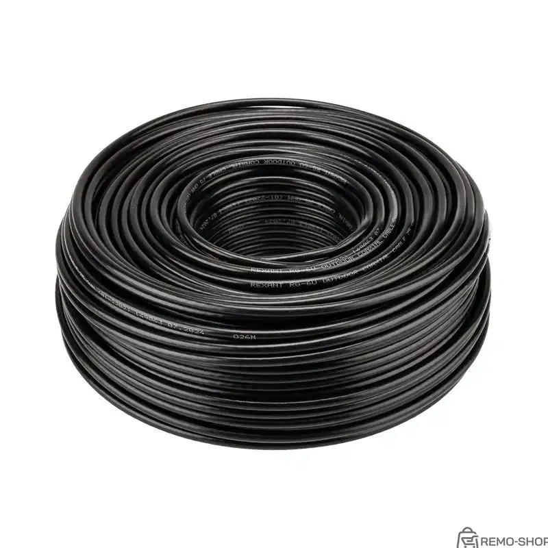 Кабель коаксиальный RG-6U, 75 Ом, CCS/Al/Al, 64%, OUT черный 100 м фото 2