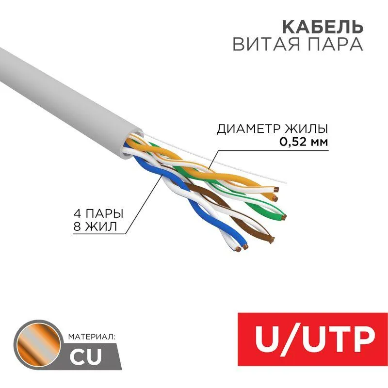 Кабель витая пара CAT5e U/UTP 24AWG для внутренней прокладки