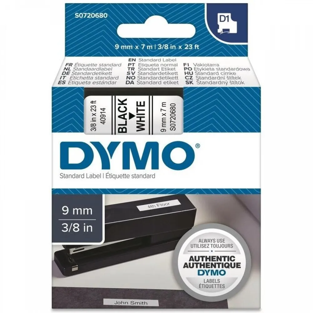 Картридж с лентой DYMO 9 мм x 7 м, черный на белом, пластик фото 3